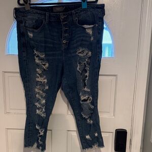 Torrid Dark Blue Distressed Cropped Jeans